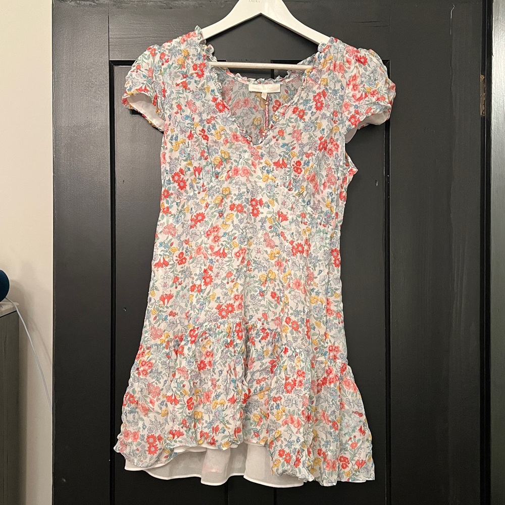 LoveShackFancy Russ Floral Cap Sleeve Mini Dress
